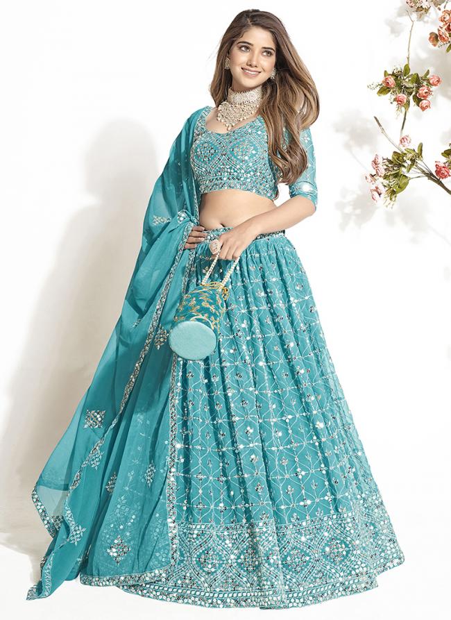 Georgette Aqua Blue  Festival Wear Sequence Work Lehenga Choli